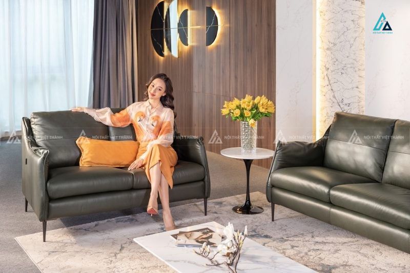Bộ sofa da cao cấp thiết kế chân cao thanh lịch cho biệt thự 1
