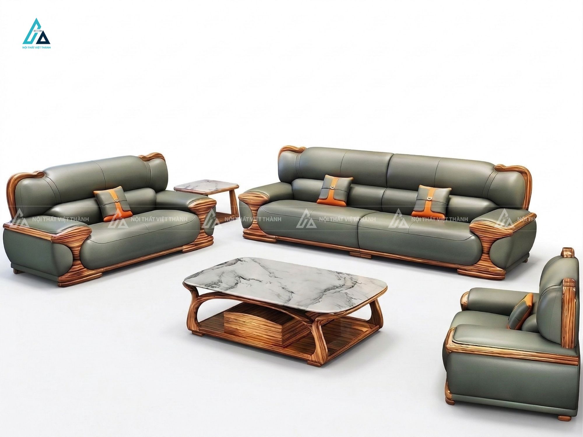 Bộ sofa da khung gỗ chạm khắc sang trọng cho phòng khách 1
