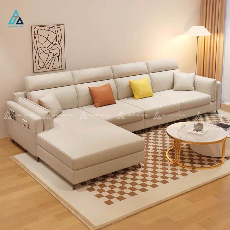 Bộ sofa góc chữ l hiện đại tích hợp túi đựng tiện ích