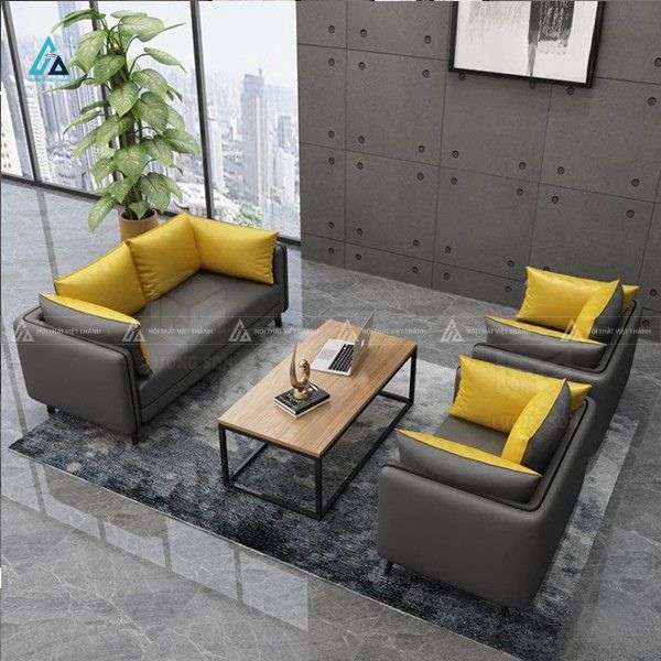 Bộ sofa da hiện đại chân kim loại phối gối tựa cá tính 1