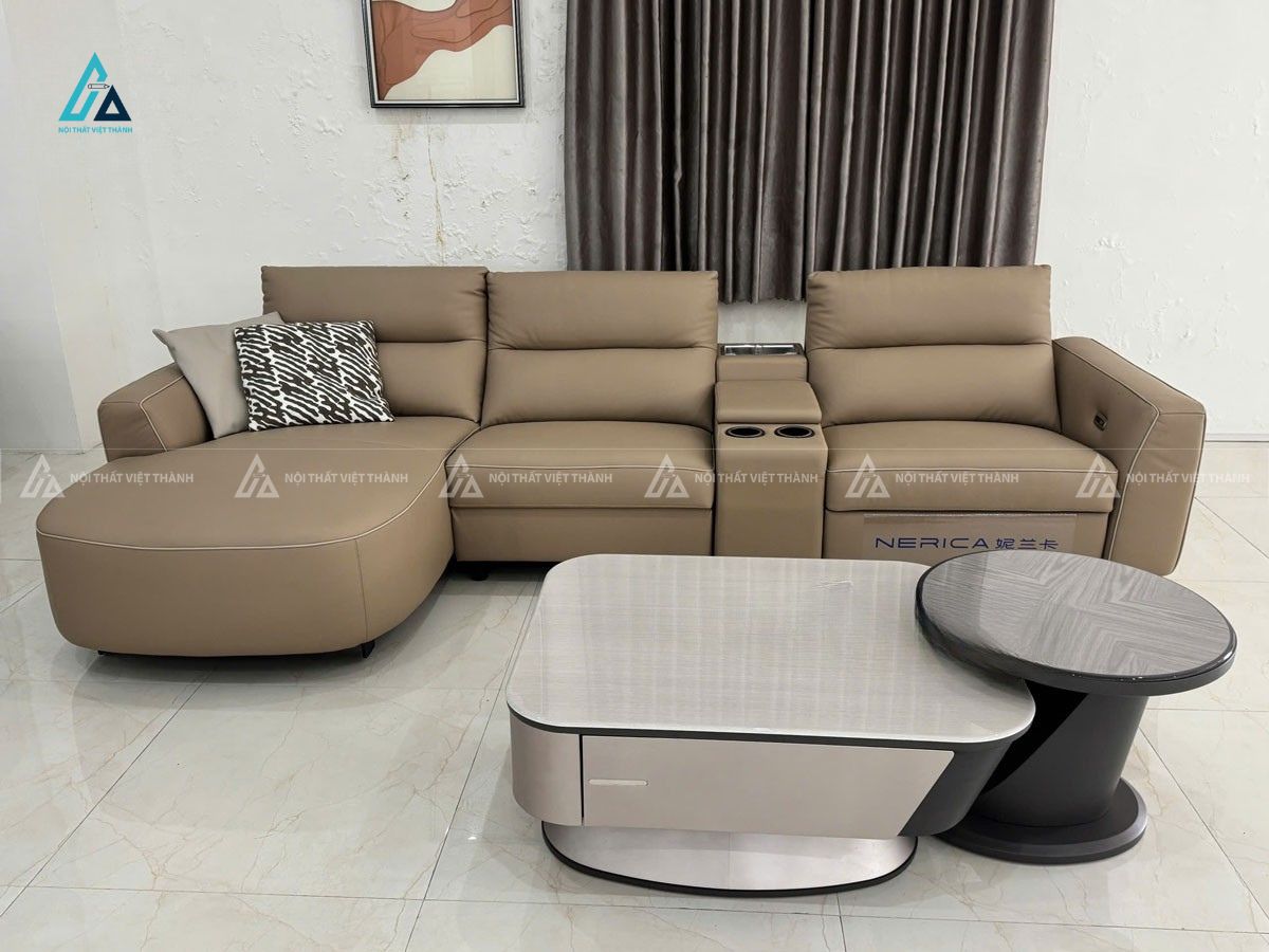 Sofa da bò góc l chỉnh điện thông minh thiết kế hiện đại