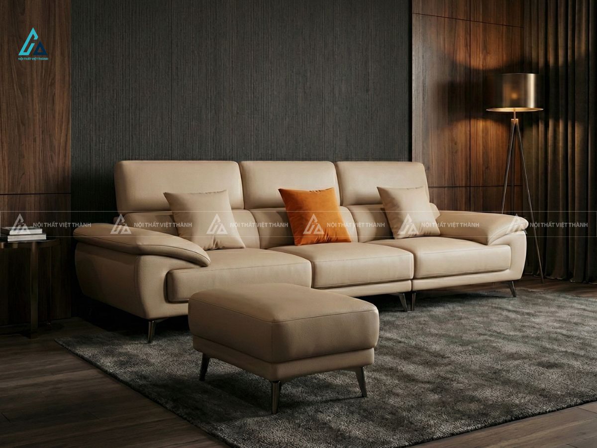Sofa da băng ba kèm đôn thiết kế chân cao tối ưu diện tích