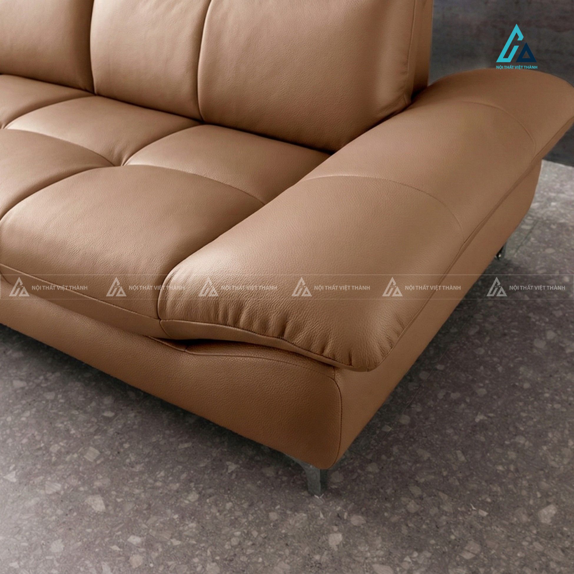 Sofa da hiện đại chân kim loại thanh lịch cho phòng khách 1