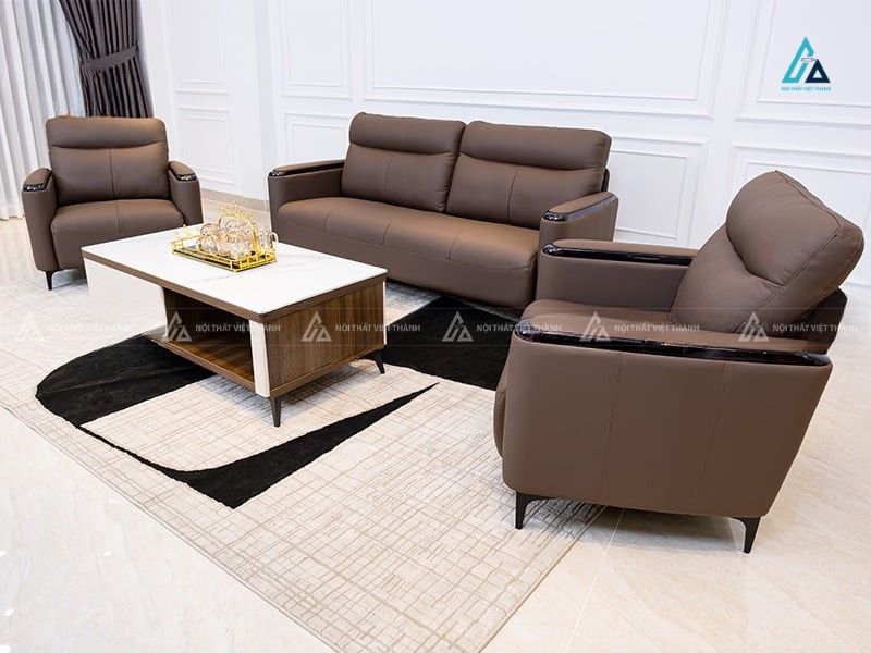 Bộ sofa da phòng khách thiết kế đối diện sang trọng đẳng cấp 1