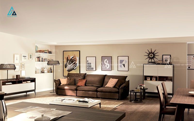 Sofa băng da cao cấp chân kim loại thiết kế hiện đại màu nâu 1