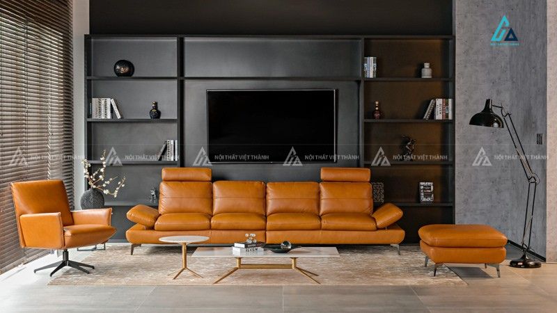 Sofa băng da cao cấp thiết kế hiện đại màu vàng bò sang trọng