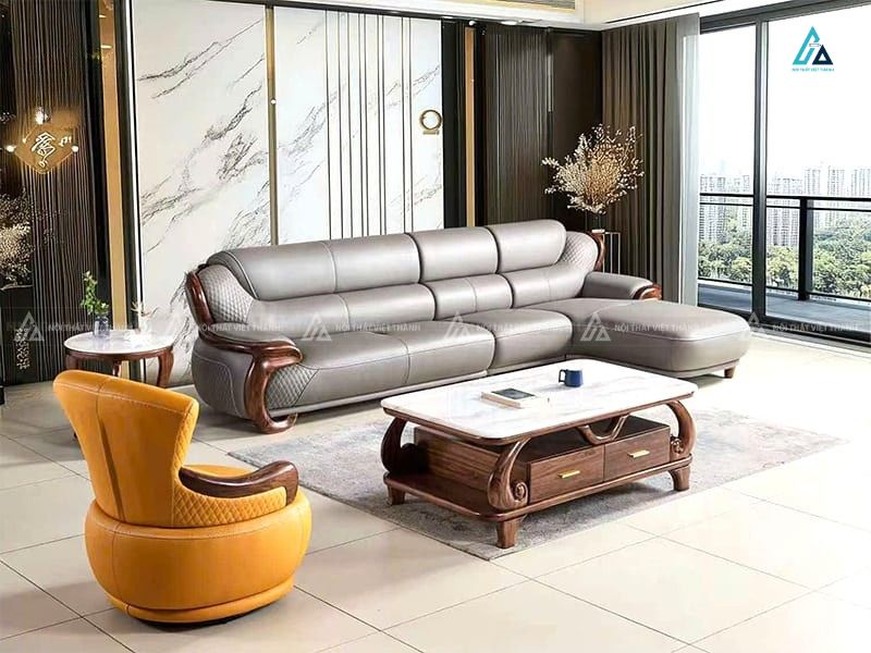Sofa da góc chữ l khung gỗ tự nhiên chống trầy dễ lau chùi