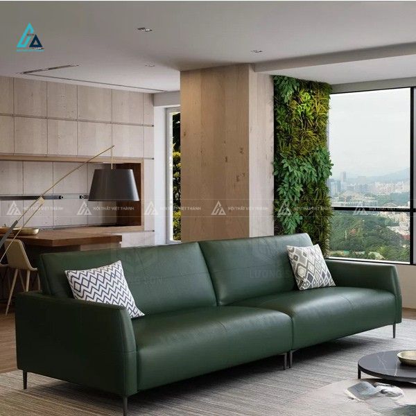 Bộ sofa da văng dài thiết kế hiện đại chân kim loại mảnh