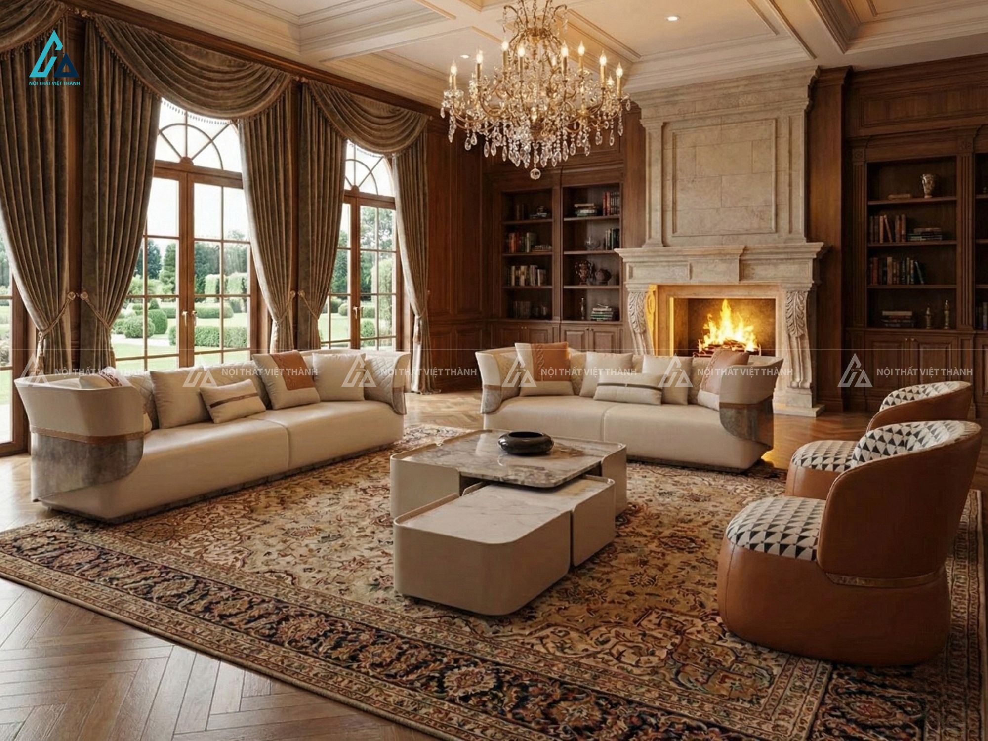 Bộ sofa da thiết kế chữ u sang trọng tối ưu không gian phòng khách hiện đại