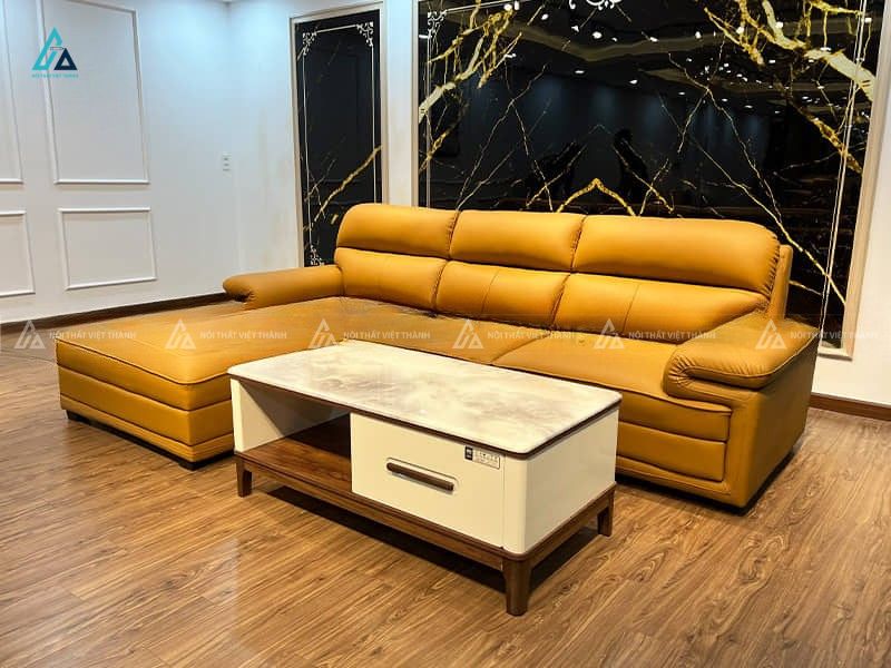 Sofa da góc chữ l thiết kế đệm phồng êm ái tối ưu diện tích 1