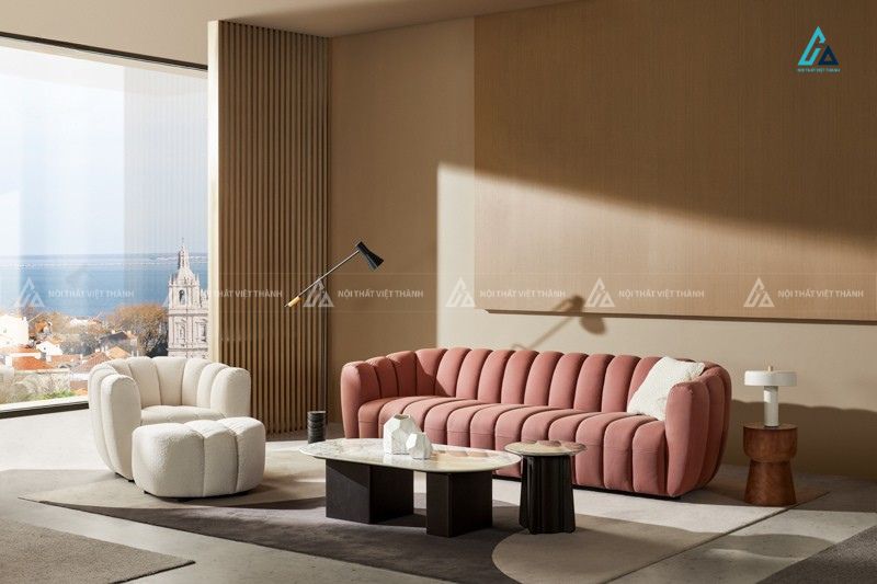 Bộ sofa da nghệ thuật thiết kế uốn lượn cho không gian sang trọng