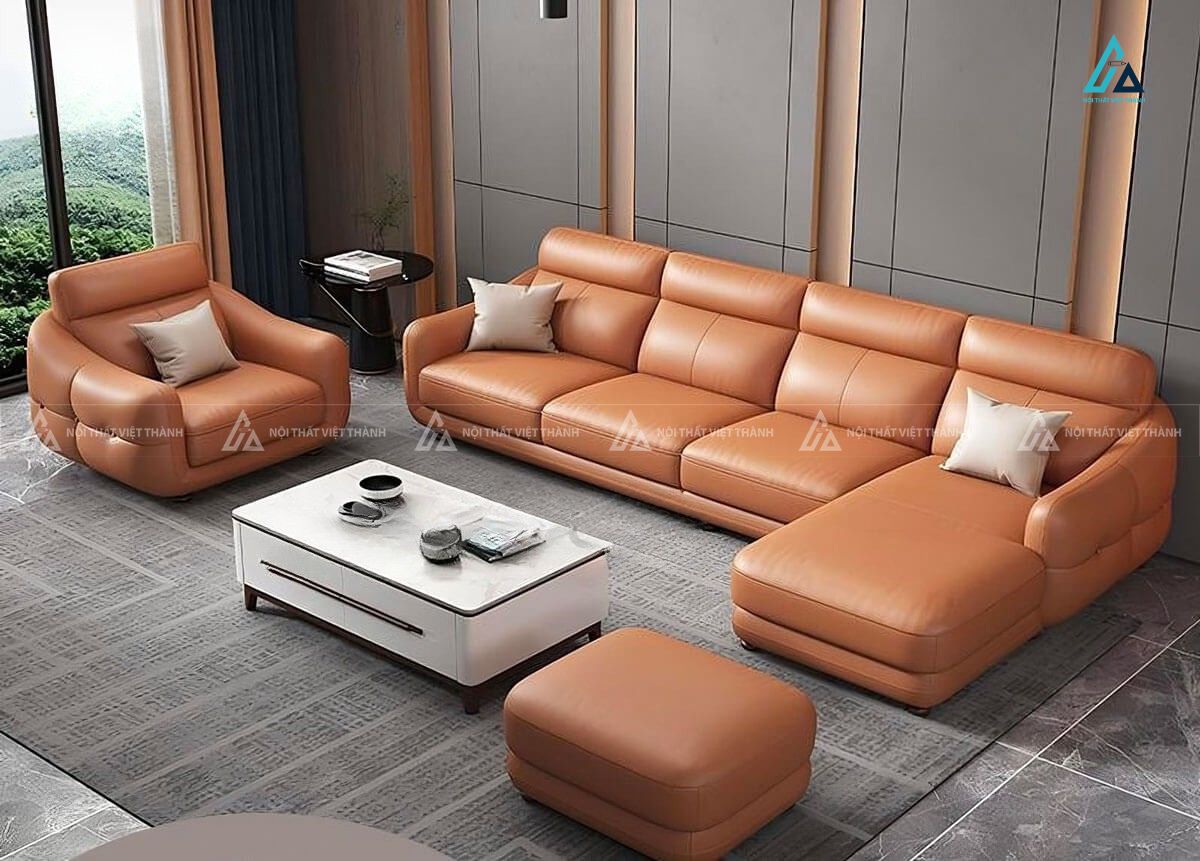 Bộ sofa da góc l hiện đại thiết kế bề thế sang trọng