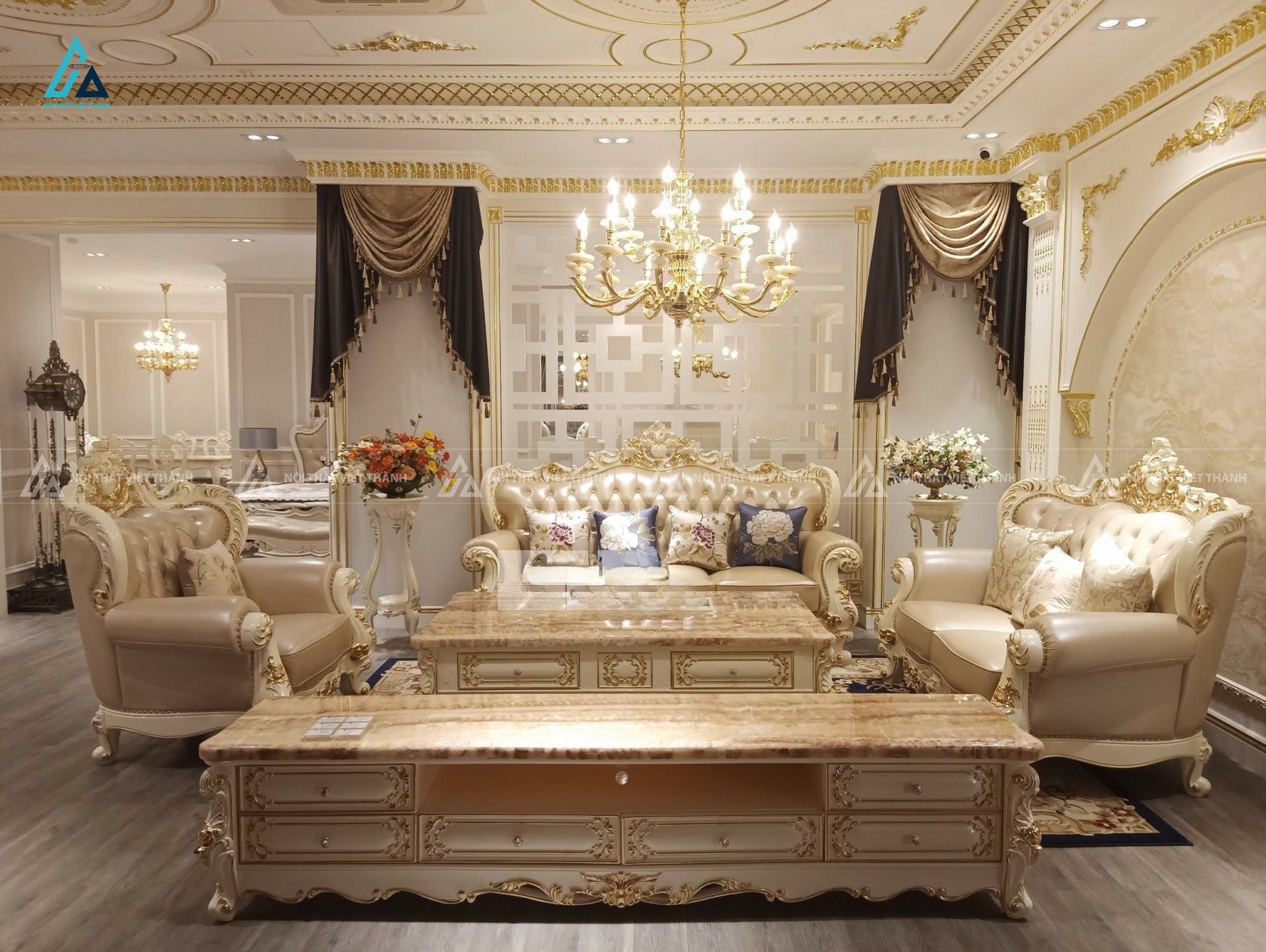 Bộ sofa da tân cổ điển kiểu dáng thanh lịch cho phòng khách 1