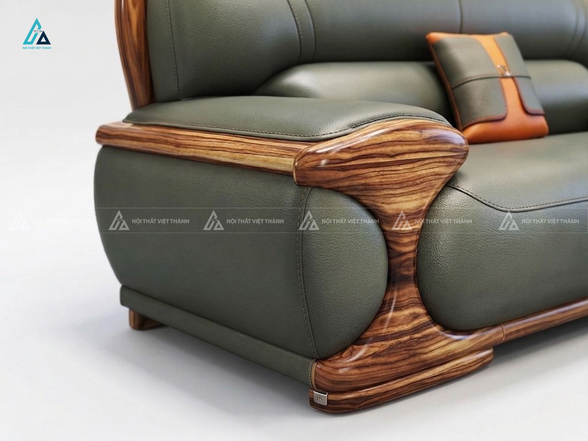 Bộ sofa da khung gỗ chạm khắc sang trọng cho phòng khách 2
