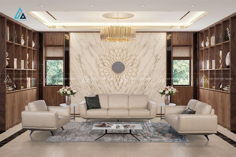 Sofa băng da cao cấp chân kim loại thiết kế hiện đại