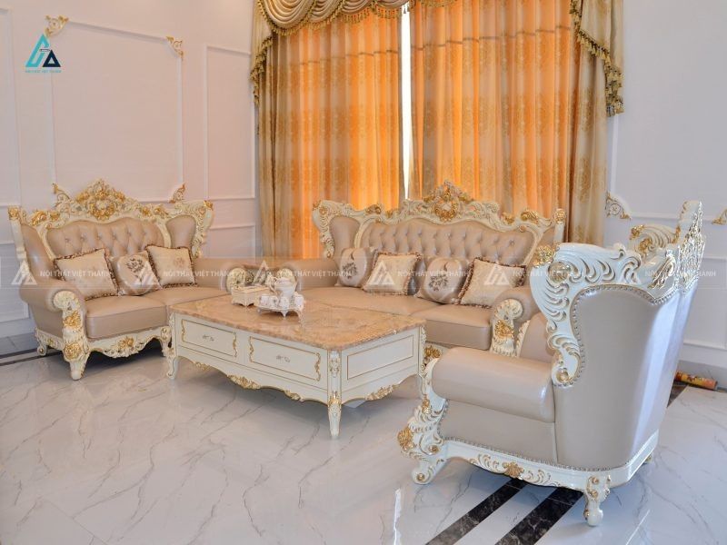 Bộ sofa da tân cổ điển dát vàng sang trọng cho biệt thự 1
