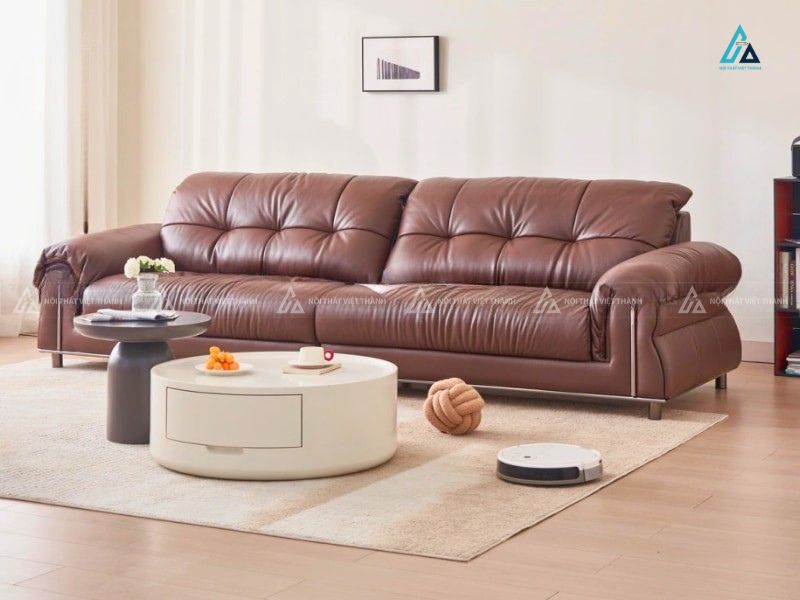 Sofa da băng dài thiết kế đệm múi sang trọng cho phòng khách 2