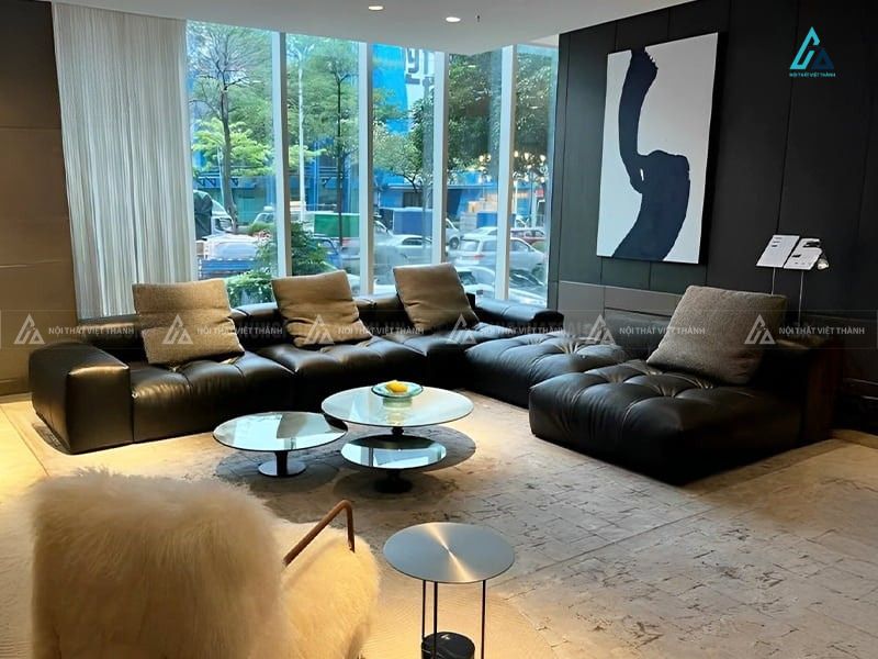Sofa da bò chữ l thiết kế rút múi hiện đại đẳng cấp