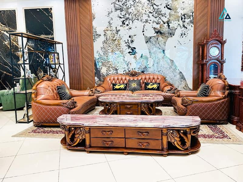 Bộ sofa da tân cổ điển chạm khắc gỗ tự nhiên sang trọng 1