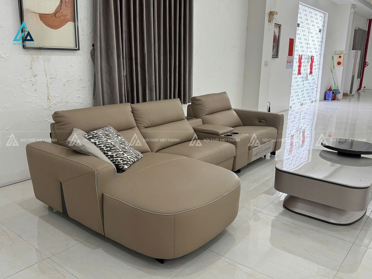 Sofa da bò góc l chỉnh điện thông minh thiết kế hiện đại 1
