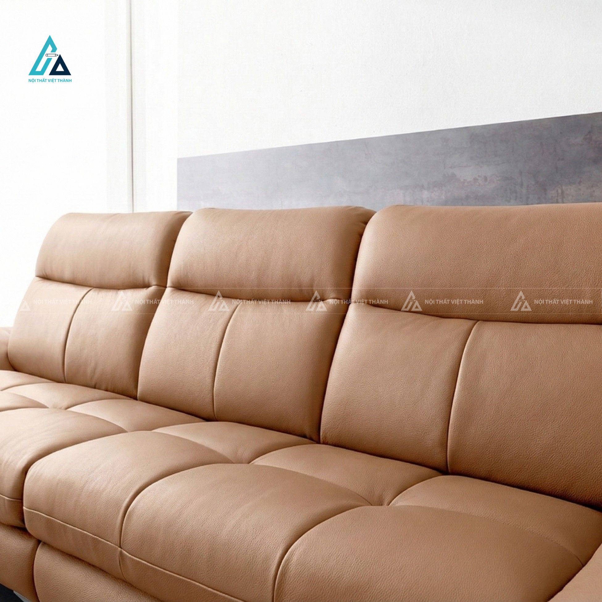 Sofa da hiện đại chân kim loại thanh lịch cho phòng khách 2