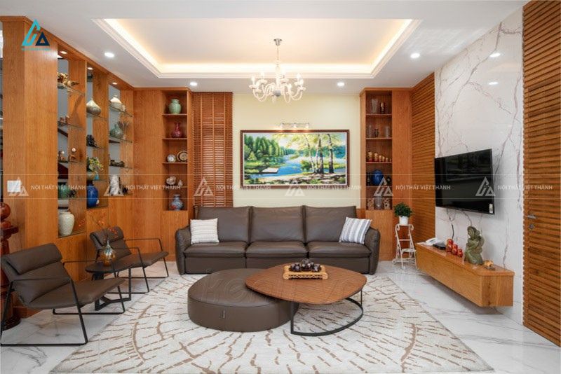 Sofa băng da cao cấp chân kim loại thiết kế hiện đại màu nâu 2