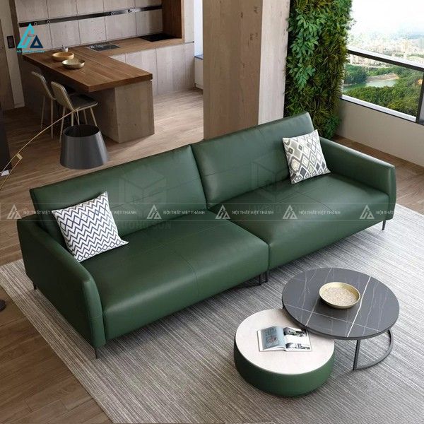 Bộ sofa da văng dài thiết kế hiện đại chân kim loại mảnh 1