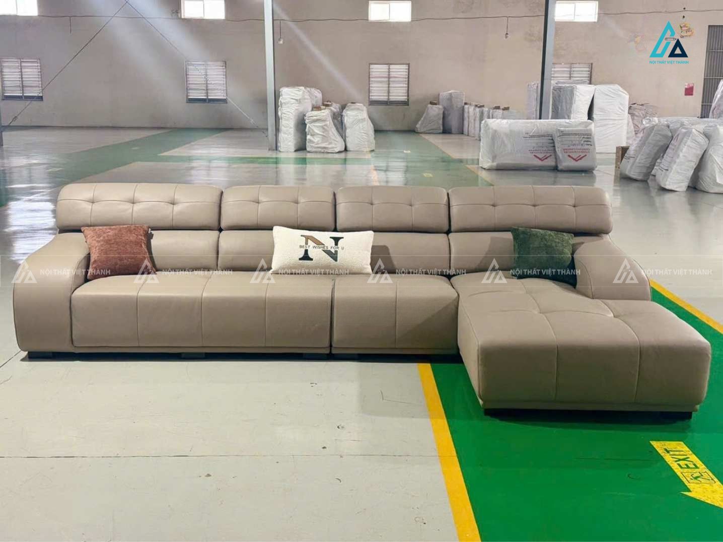 Sofa da góc chữ l thiết kế rút múi hiện đại sang trọng 2