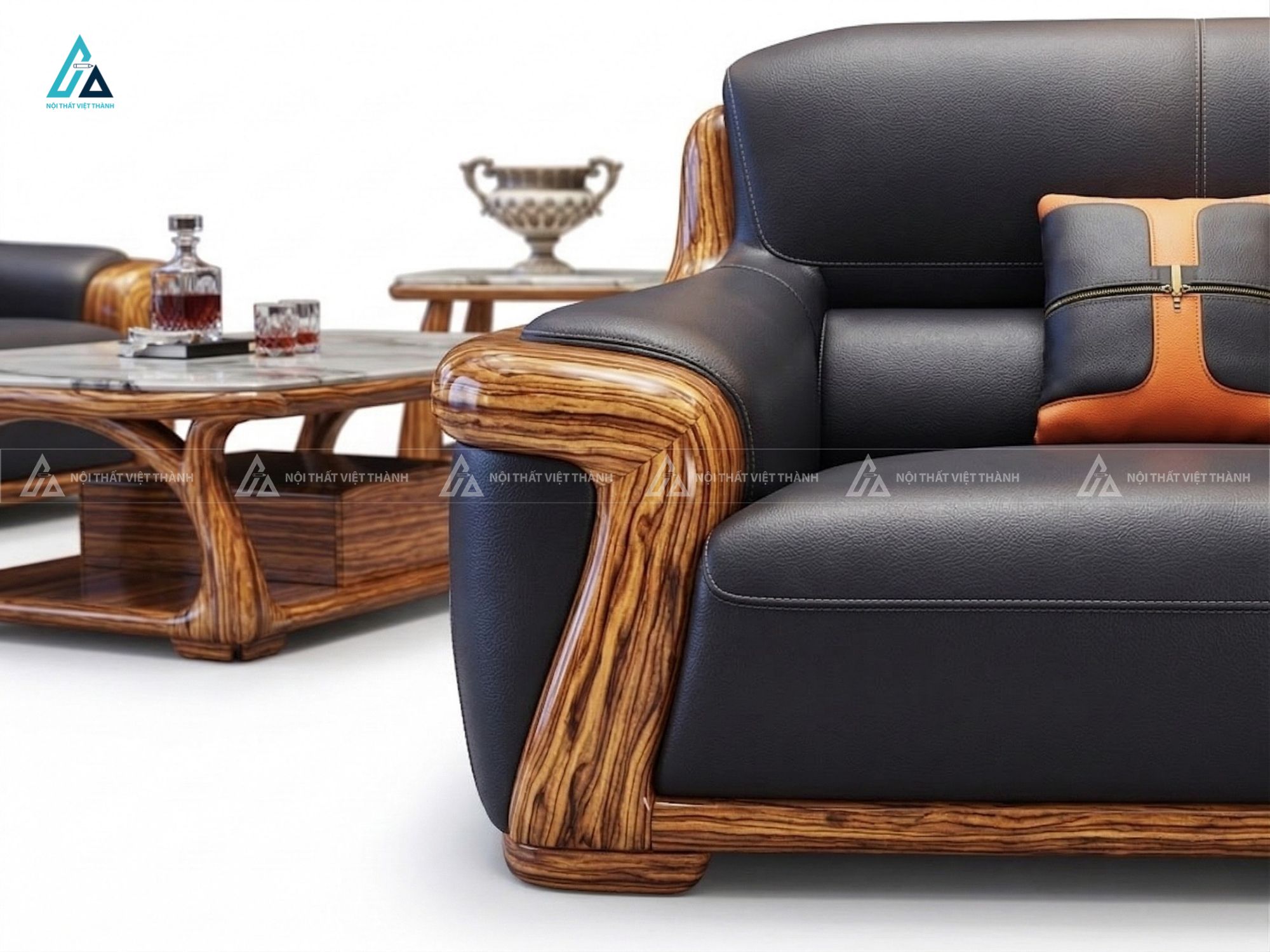 Bộ sofa da khung gỗ tự nhiên chạm khắc sang trọng bề thế 2
