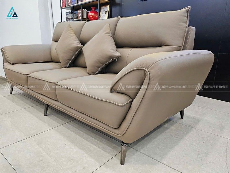 Bộ sofa da văng 3 chỗ kèm đôn màu nâu cà phê sang trọng 1