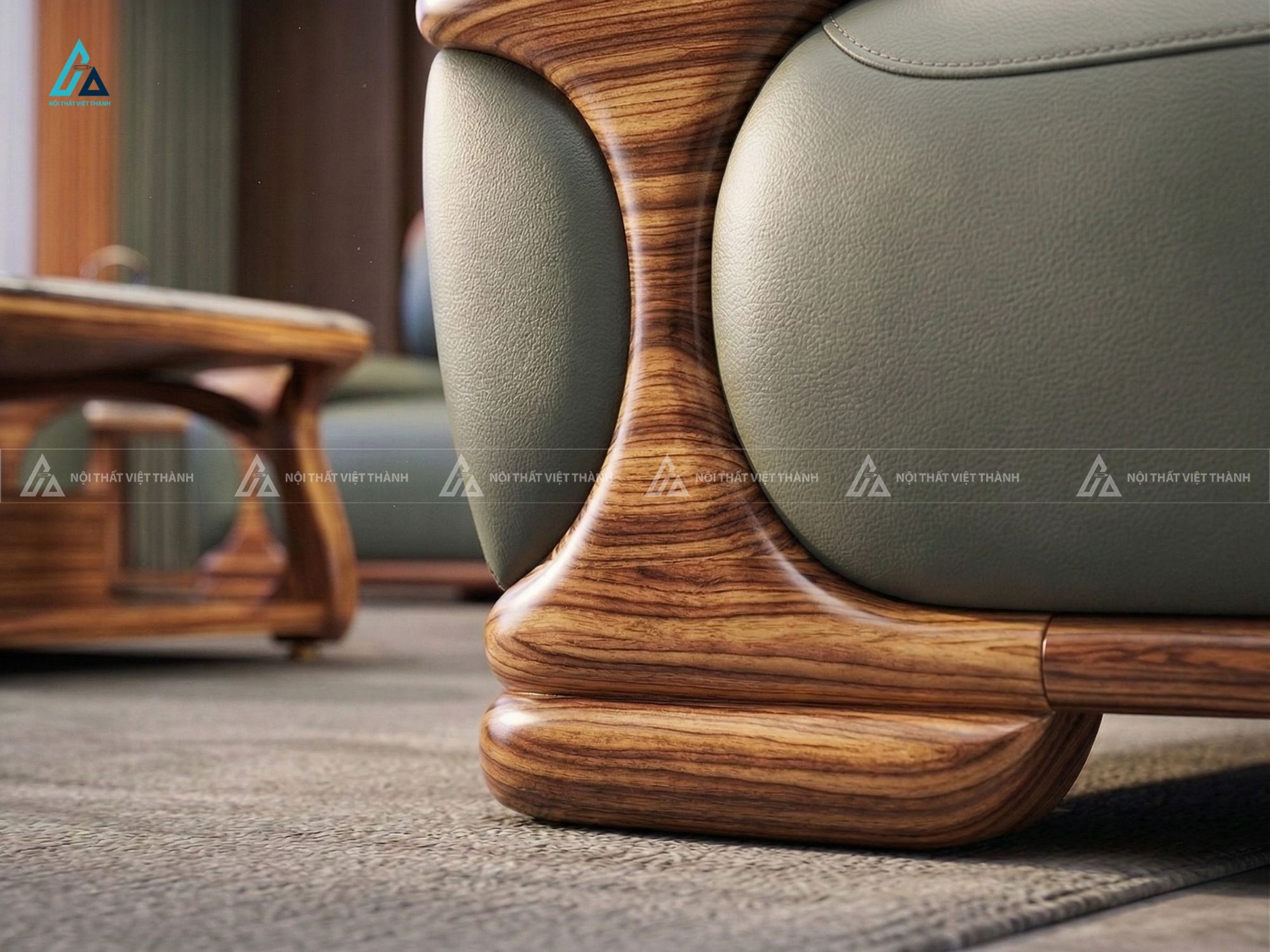Bộ sofa da khung gỗ chạm khắc sang trọng cho phòng khách 3