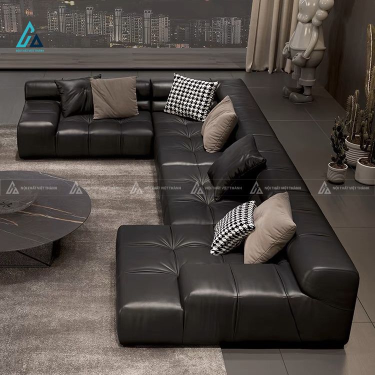 Bộ sofa da góc chữ u thiết kế rút múi hiện đại đẳng cấp 1