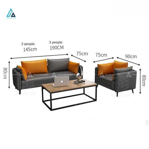 Bộ sofa da hiện đại chân kim loại phối gối tựa cá tính 3