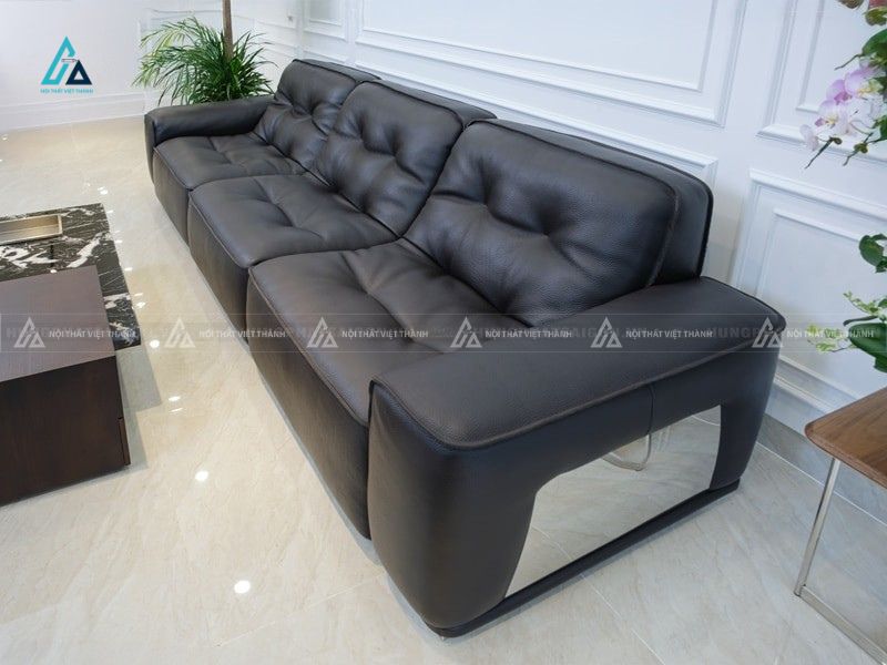 Bộ sofa da văng 3 chỗ màu đen sang trọng kèm đôn cho biệt thự 2