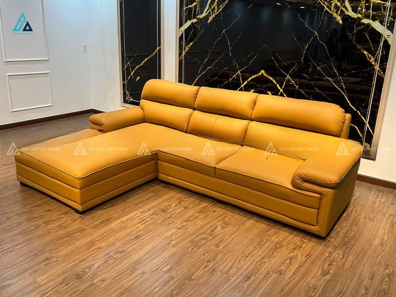 Sofa da góc chữ l thiết kế đệm phồng êm ái tối ưu diện tích 2