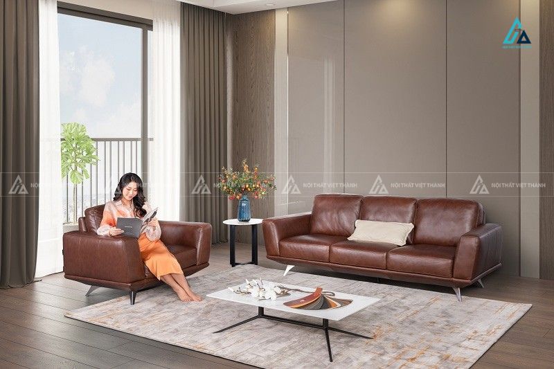 Sofa băng da cao cấp chân kim loại thiết kế hiện đại 2