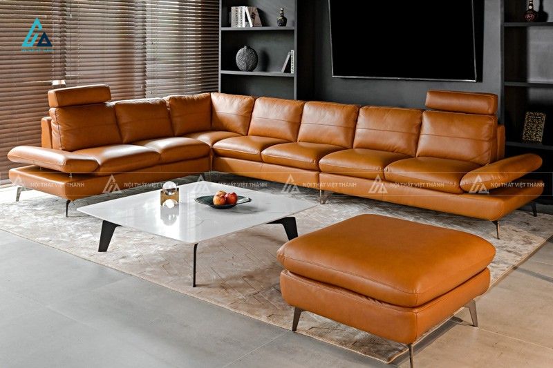 Sofa băng da cao cấp thiết kế hiện đại màu vàng bò sang trọng 2