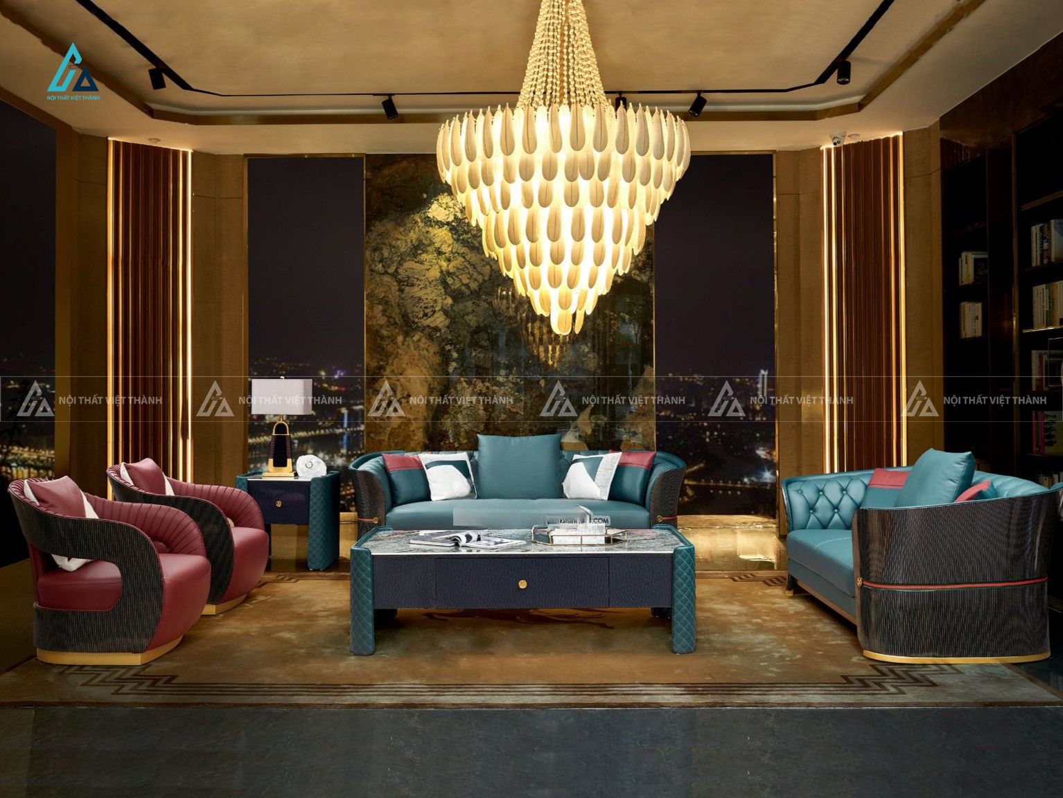 Bộ sofa da cao cấp thiết kế bo cong nghệ thuật sang trọng 2
