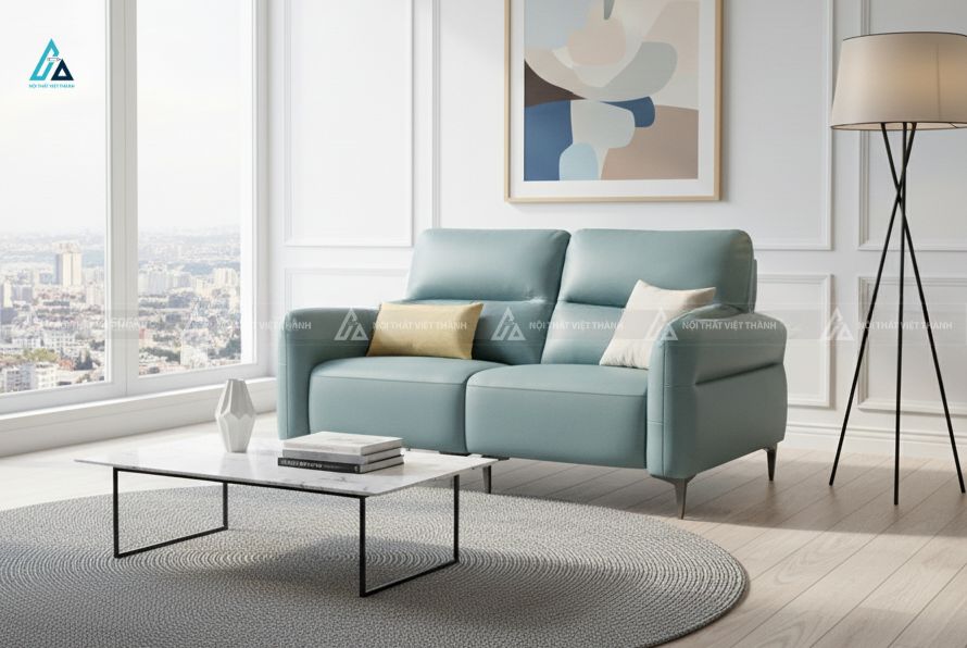 Sofa băng da hiện đại chân kim loại thanh lịch cho căn hộ