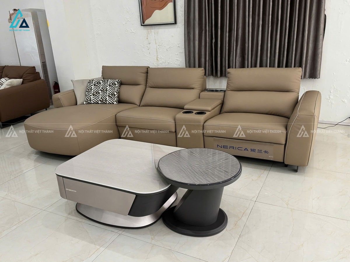 Sofa da bò góc l chỉnh điện thông minh thiết kế hiện đại 2