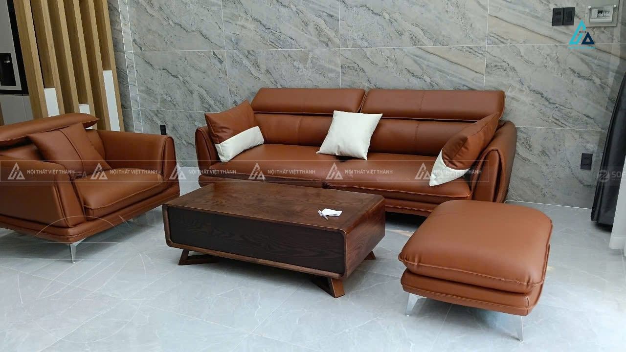 Sofa băng da cao cấp chân kim loại thiết kế hiện đại sang trọng 2