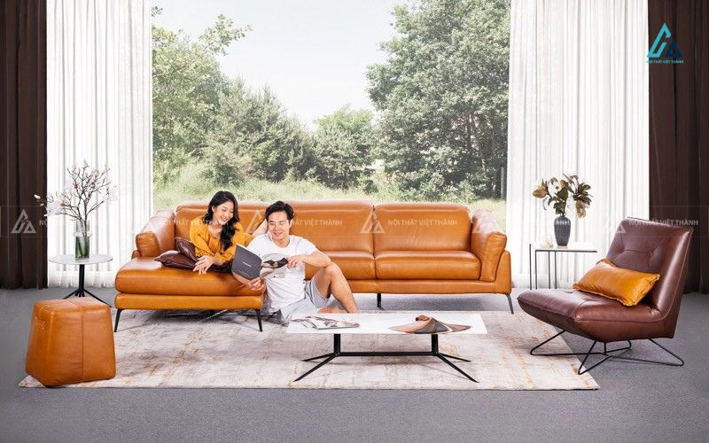 Bộ sofa da bò màu vàng hổ phách cho không gian thượng lưu 2