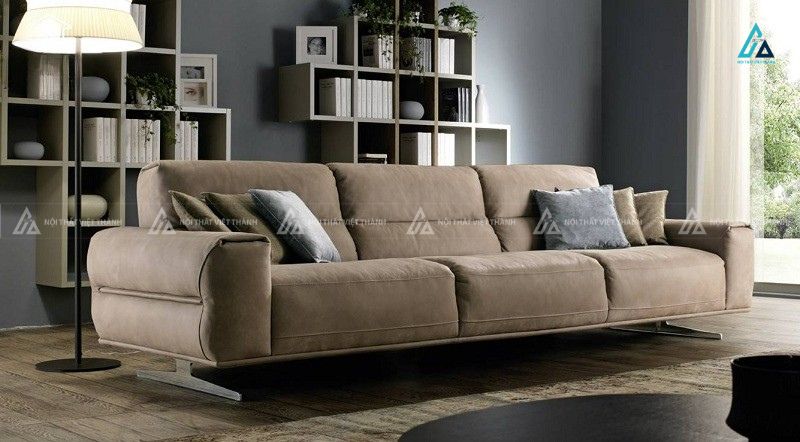Sofa băng da cao cấp chân kim loại hiện đại màu nâu bò sang trọng 2
