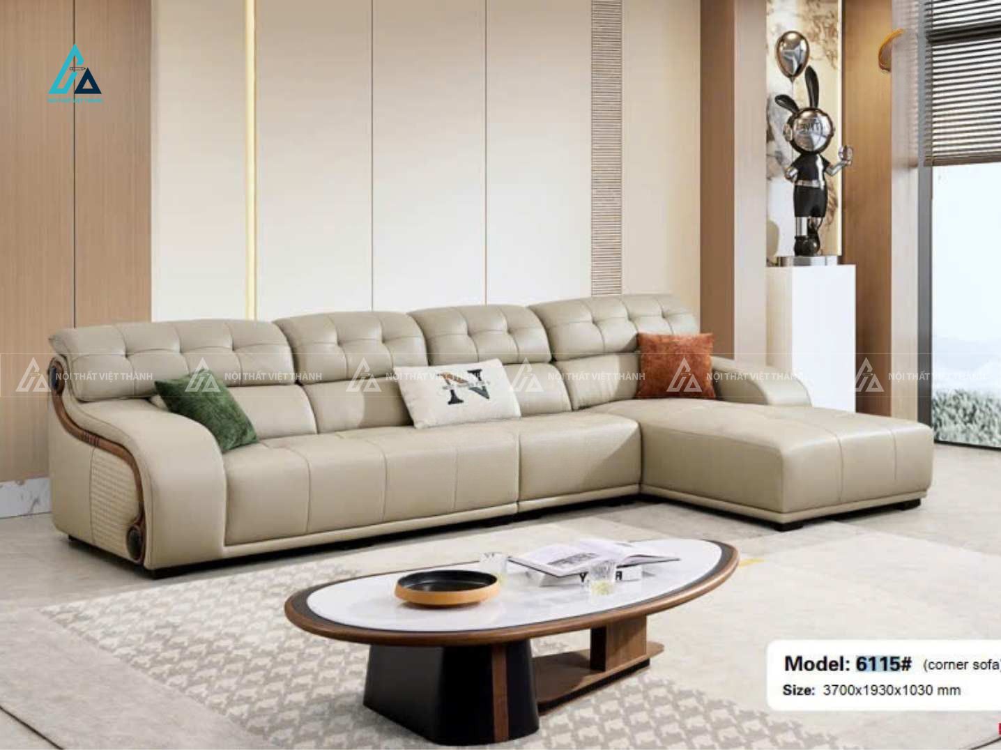 Sofa da góc chữ l thiết kế rút múi hiện đại sang trọng