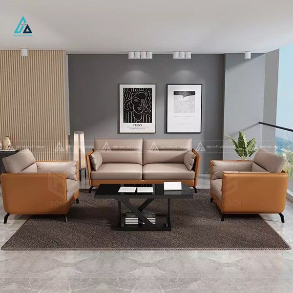 Bộ sofa da hiện đại chân kim loại thiết kế tựa lưng phân tầng 2