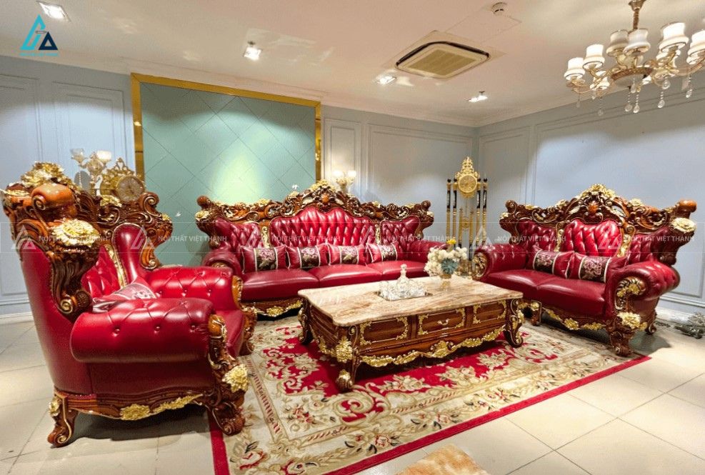 Bộ sofa da hoàng gia chạm khắc điêu khắc tân cổ điển đẳng cấp