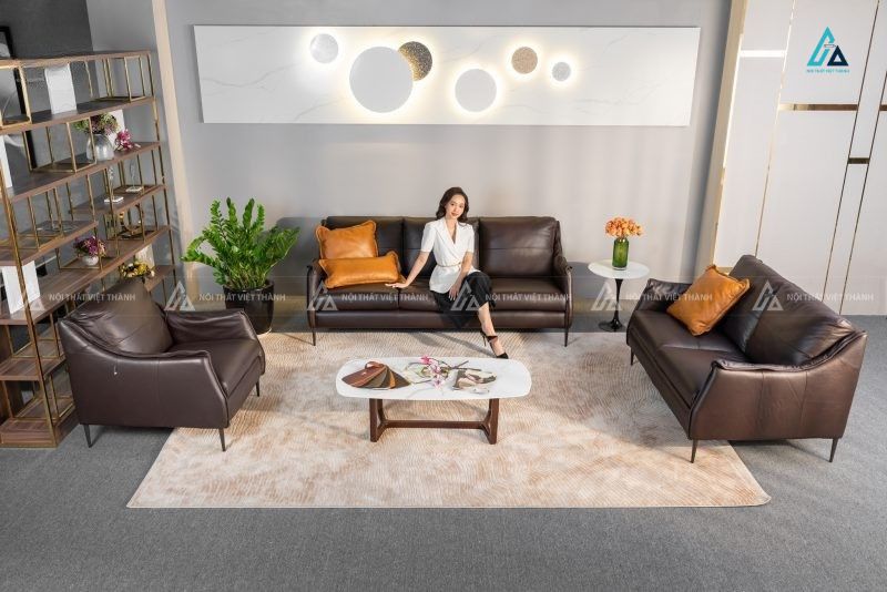 Bộ sofa da cao cấp thiết kế chân cao thanh lịch cho biệt thự