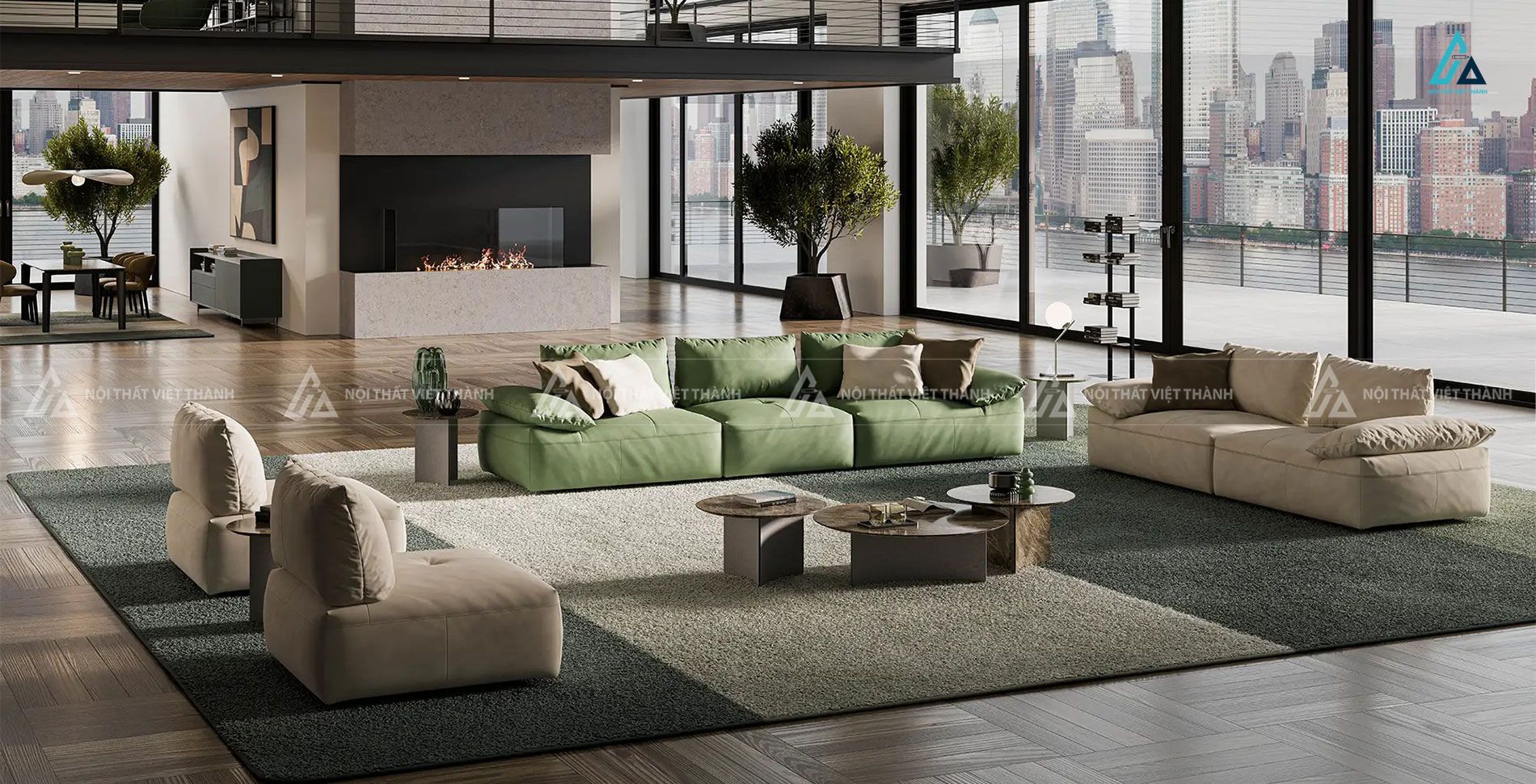 Bộ sofa khối hiện đại thiết kế tối giản cho không gian mở