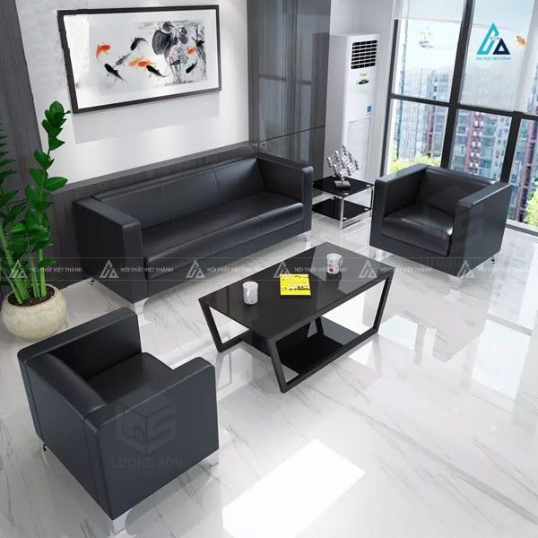 Bộ sofa da phòng khách thiết kế vuông vức hiện đại sang trọng 2