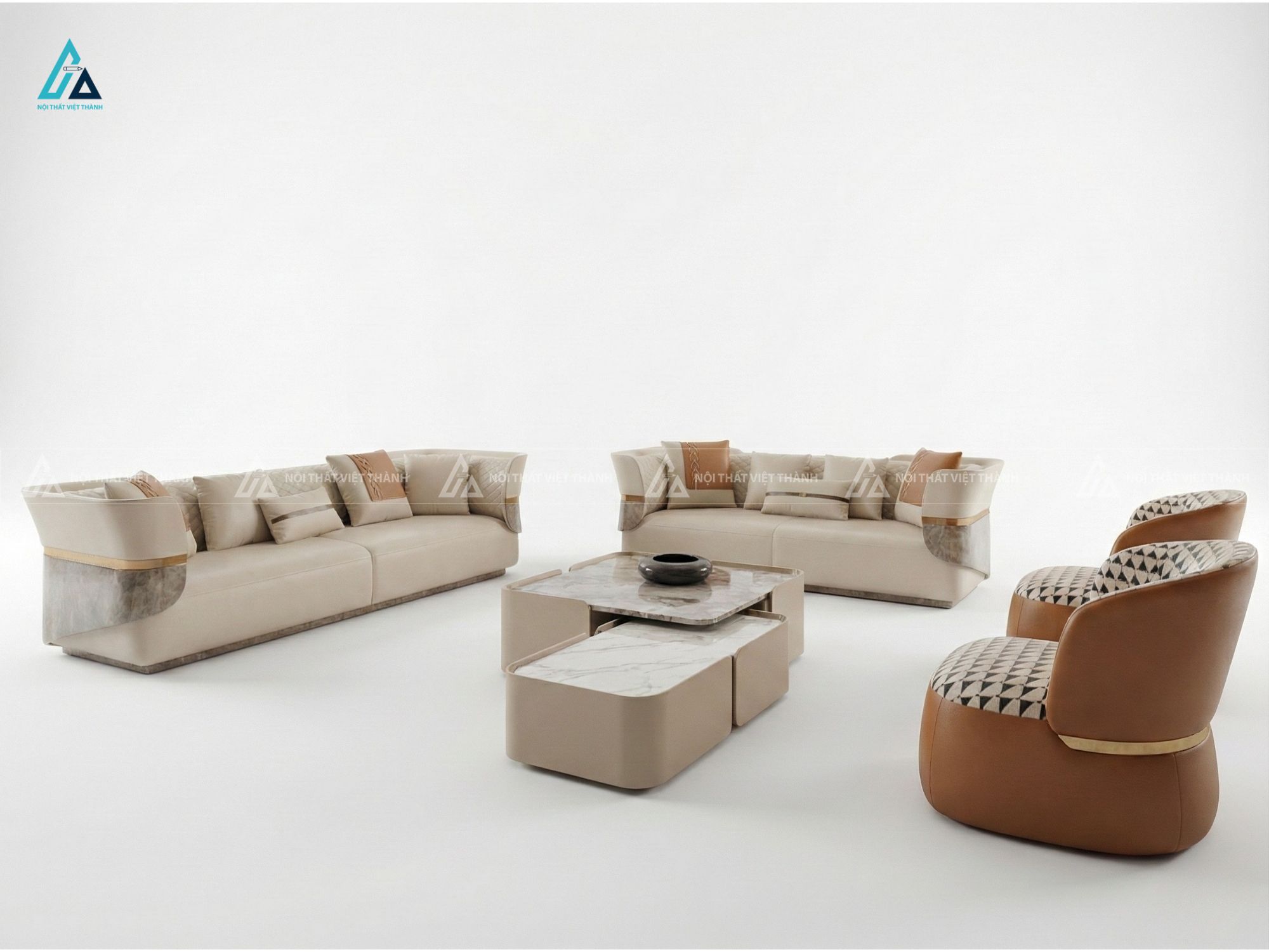 Bộ sofa da thiết kế chữ u sang trọng tối ưu không gian phòng khách hiện đại 1